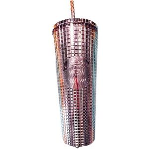 🎉🎈Host Pick🎊Starbucks 2023 Holiday Metallic Mirror Silver Grid Venti Tumbler
